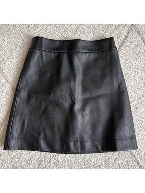 J.Crew Black Faux Leather Mini Skirt High Waisted A-Line Size 0